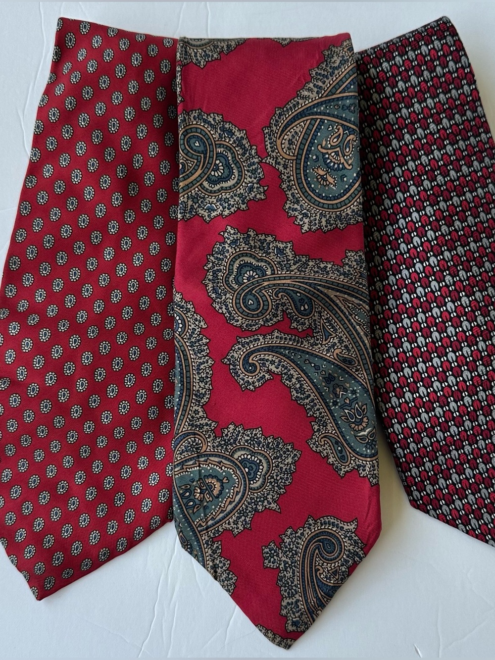 Vintage Silk Tie Bundle (3) Paisley and Patterned Neckties Retro Menswear